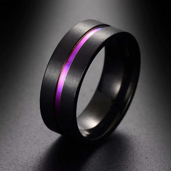Floras Fantasies Other - Milo Ring - Men's Black Titanium - Rainbow Stripe